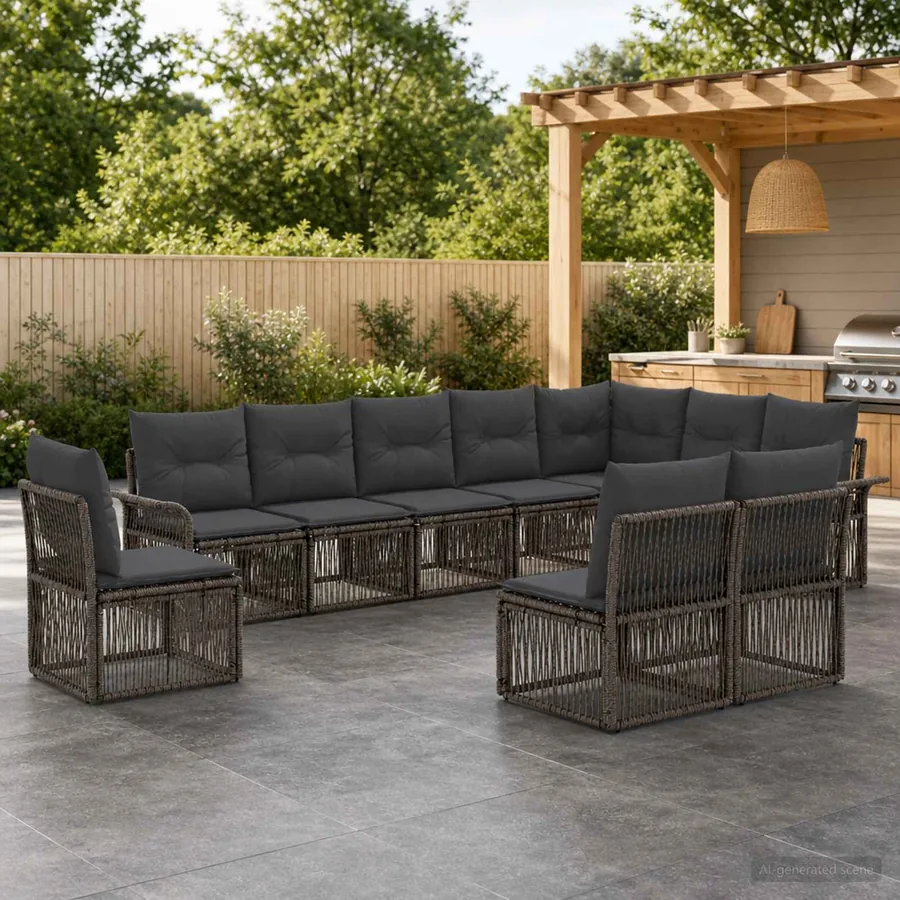 Ensemble de canapé de jardin 10 pcs Gris polyrotin