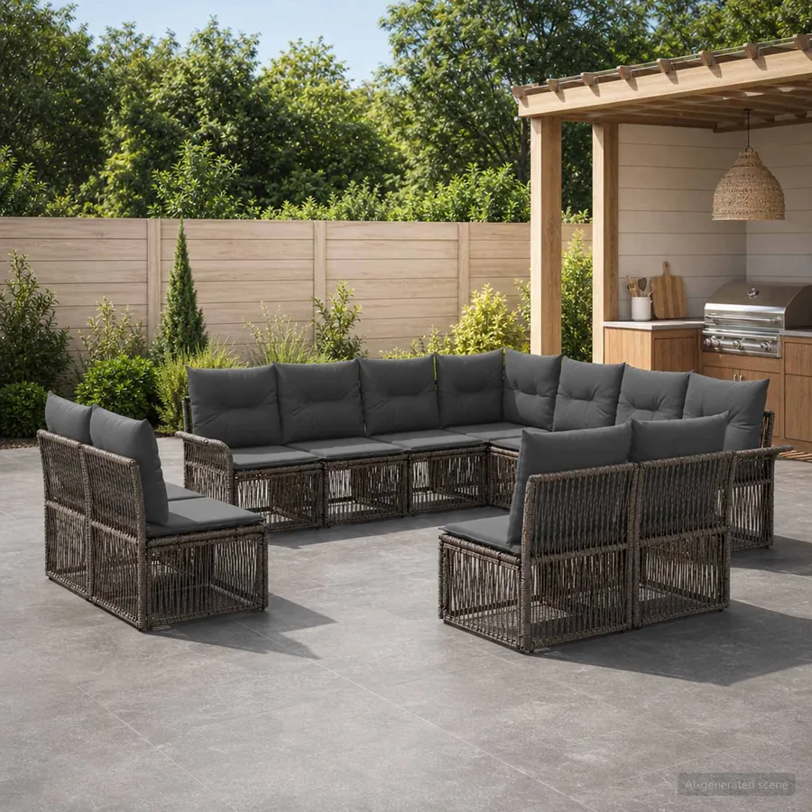 Ensemble de canapé de jardin 11 pcs Gris polyrotin