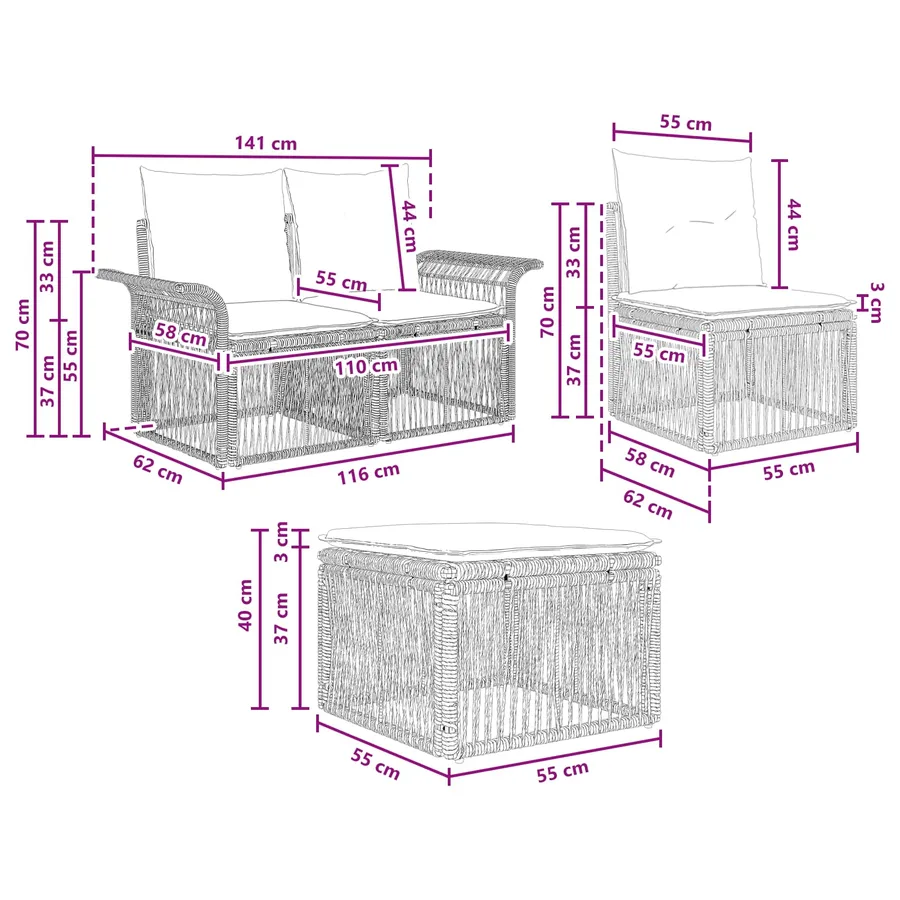 Ensemble de canapé de jardin 10 pcs Gris polyrotin - 7