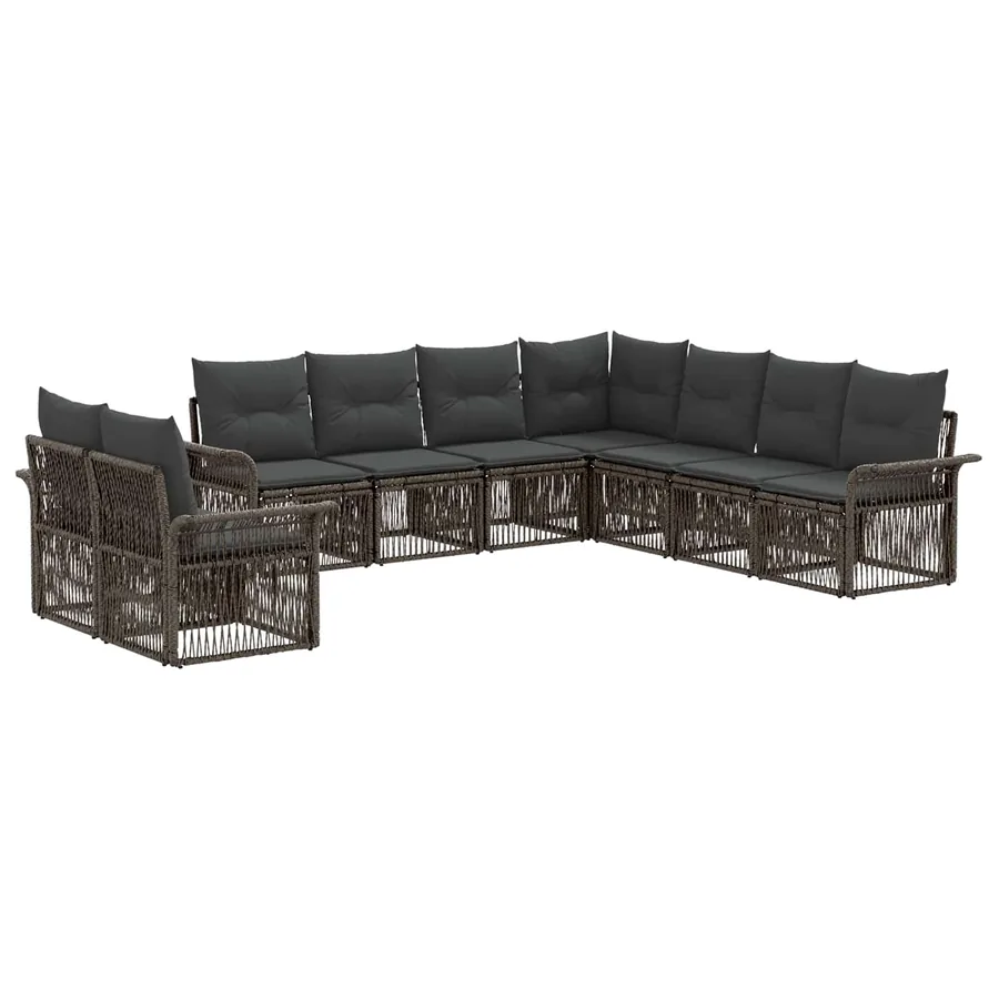 Ensemble de canapé de jardin 9 pcs Gris polyrotin