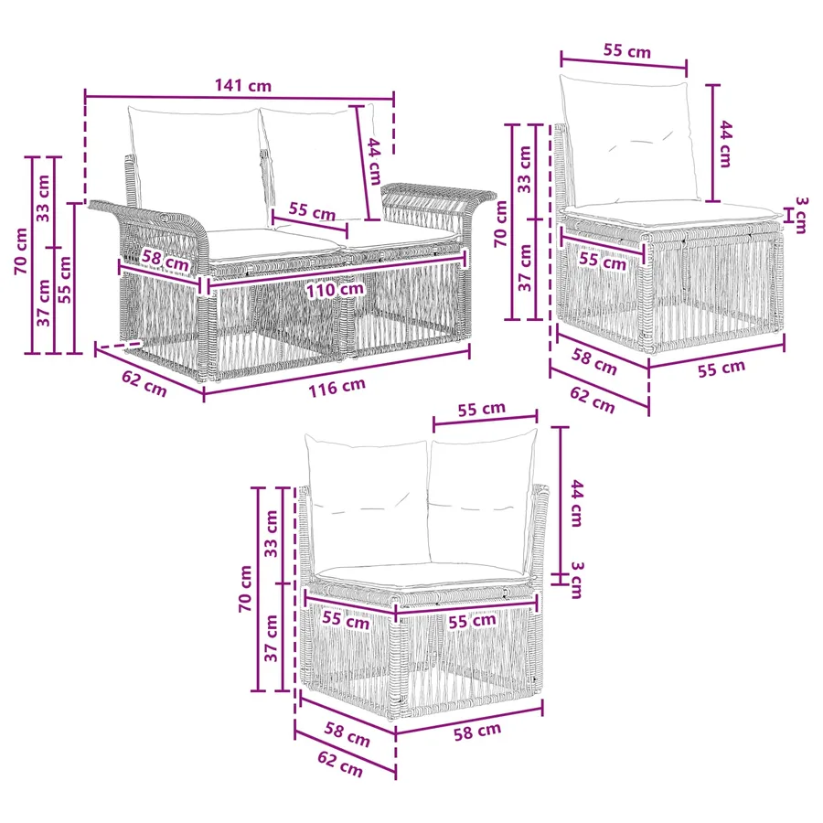 Ensemble de canapé de jardin 9 pcs Gris polyrotin - 7