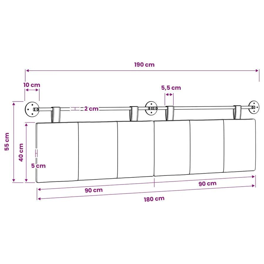 Tête de lit suspendue Blanc tissu - 11