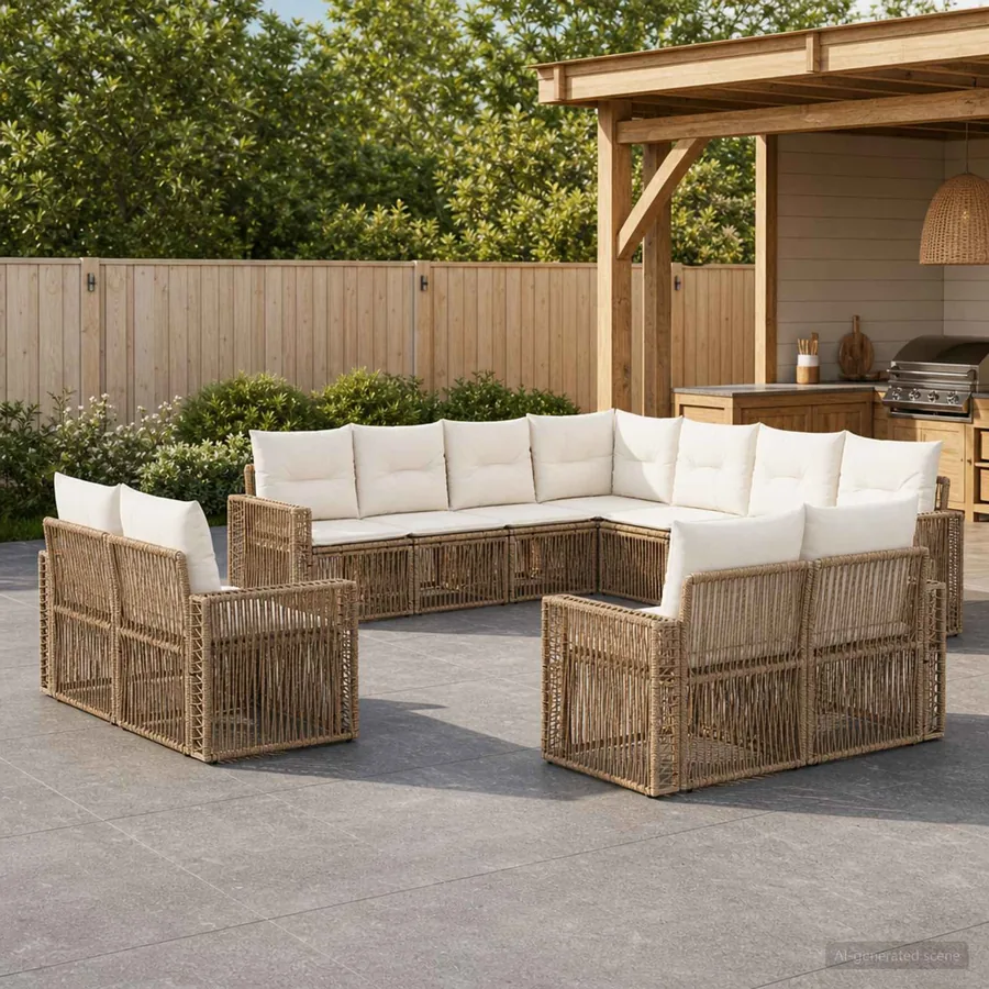 Ensemble de canapé de jardin 11 pcs Beige et blanc crème