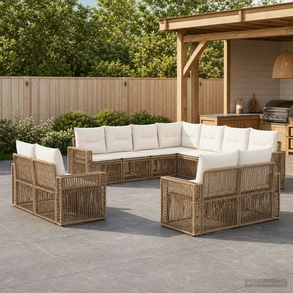 Ensemble de canapé de jardin 11 pcs Beige et blanc crème