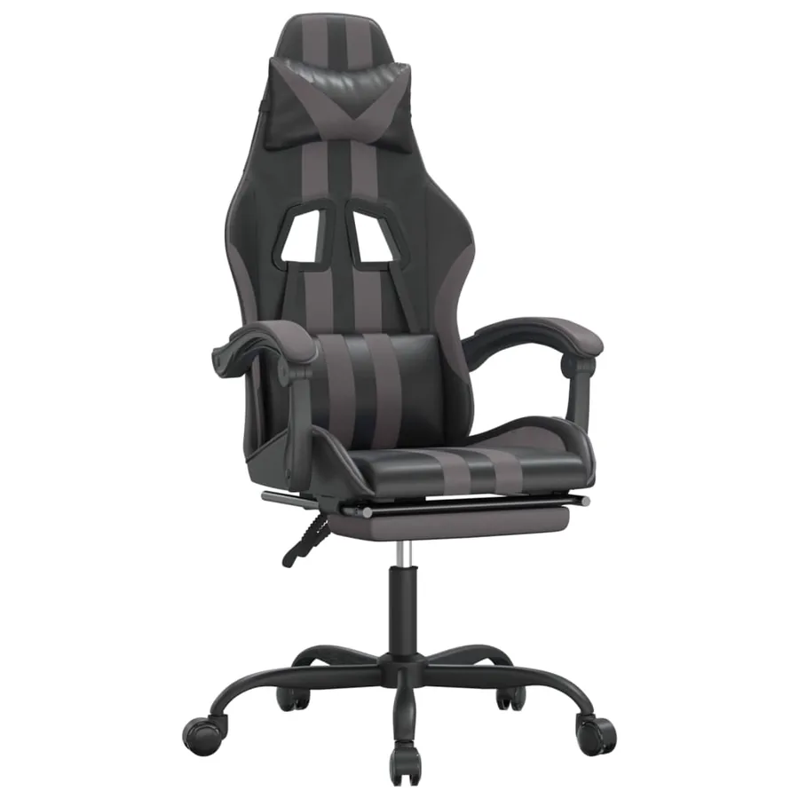 Chaise de jeu avec repose-pied Noir et gris Similicuir - 2