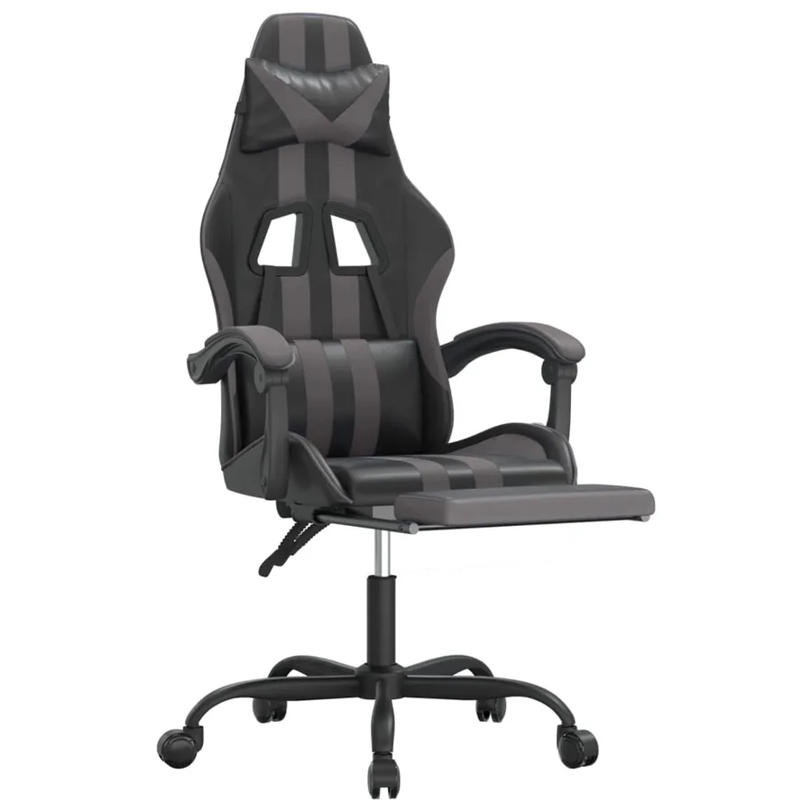 Chaise de jeu avec repose-pied Noir et gris Similicuir - 6