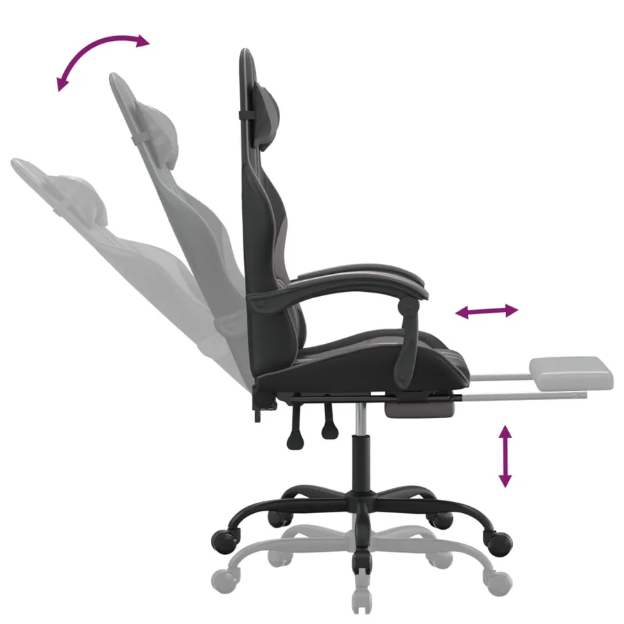 Chaise de jeu avec repose-pied Noir et gris Similicuir - 7