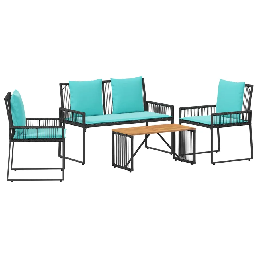 Ensemble de meubles d'extérieur 9 pcs Noir et turquoise - 2