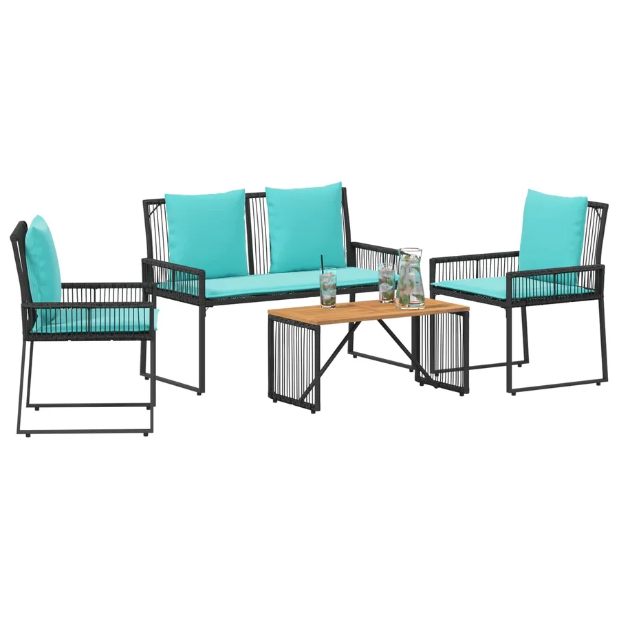 Ensemble de meubles d'extérieur 9 pcs Noir et turquoise - 3