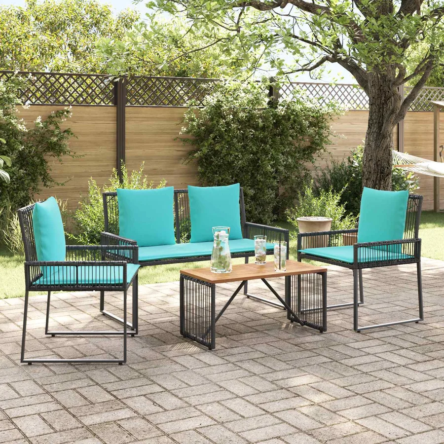 Ensemble de meubles d'extérieur 9 pcs Noir et turquoise - 4