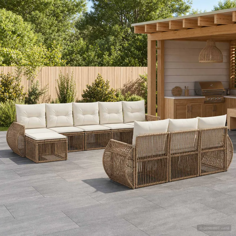 Ensemble de canapé de jardin 10 pcs Beige et blanc crème