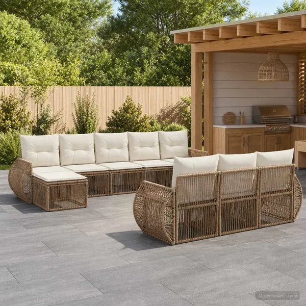 Ensemble de canapé de jardin 10 pcs Beige et blanc crème