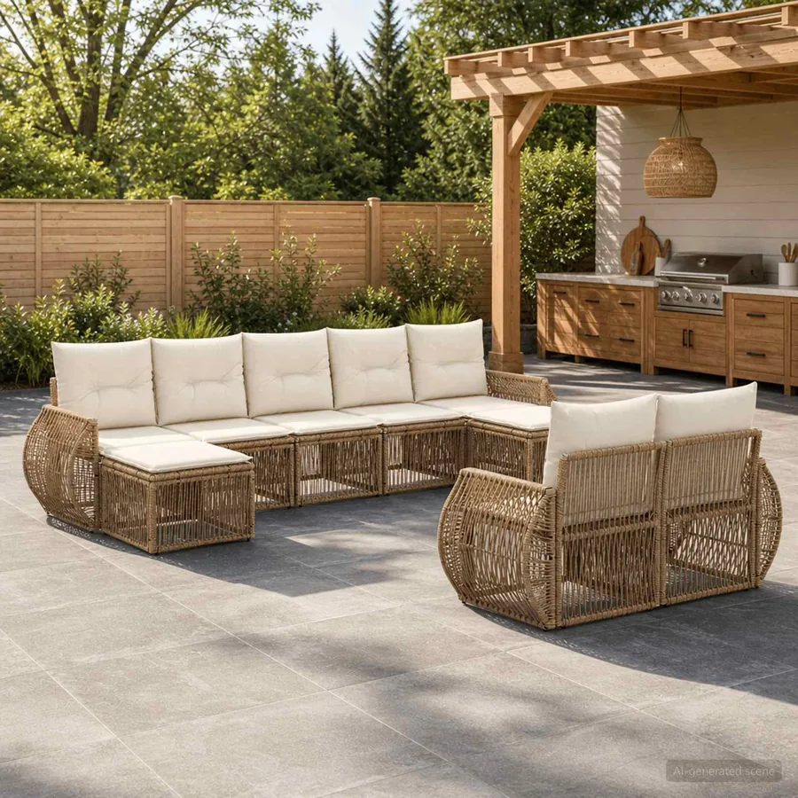 Ensemble de canapé de jardin 9 pcs Beige et blanc crème