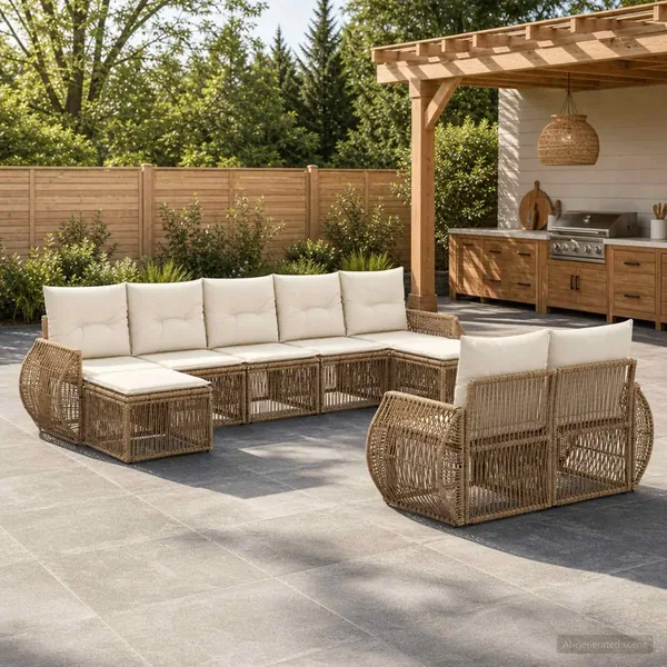 Ensemble de canapé de jardin 9 pcs Beige et blanc crème