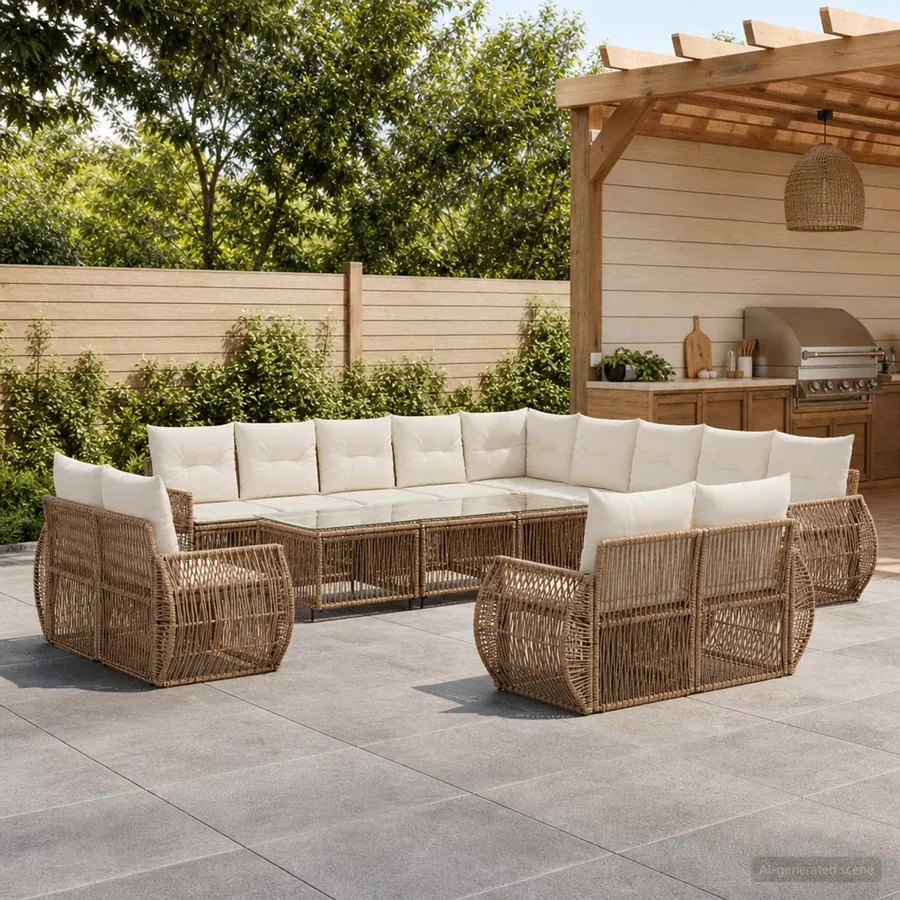 Ensemble de canapé de jardin 13 pcs Beige et blanc crème