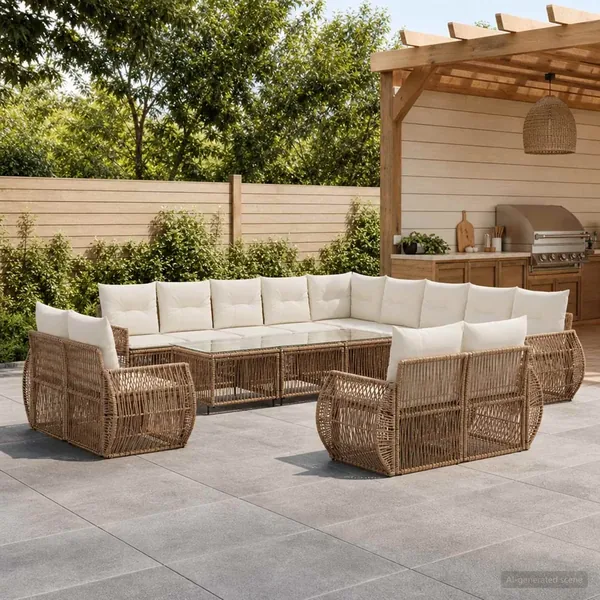 Ensemble de canapé de jardin 13 pcs Beige et blanc crème