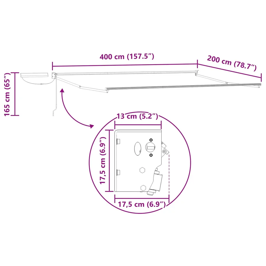 Cadre de store rétractable électrique Anthracite 4 x 2 m Acier - 10
