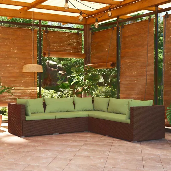Salon de jardin 5 pcs avec coussins résine tressée marron