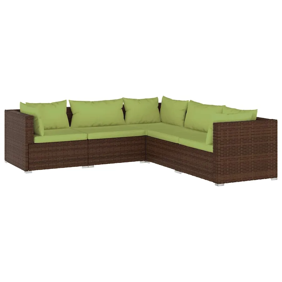 Salon de jardin 5 pcs avec coussins résine tressée marron - 2