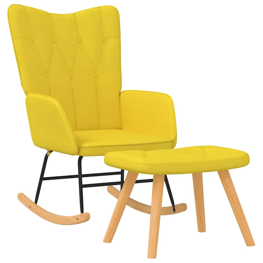 Chaise à bascule avec tabouret Jaune moutarde Tissu - 2