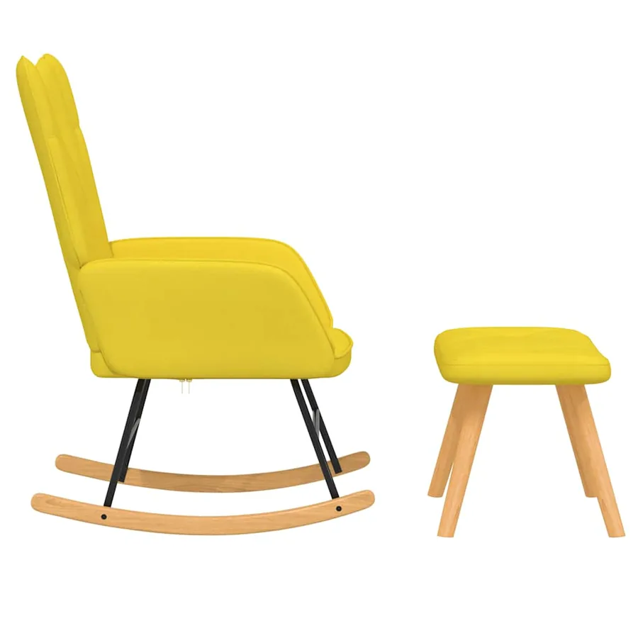 Chaise à bascule avec tabouret Jaune moutarde Tissu - 4