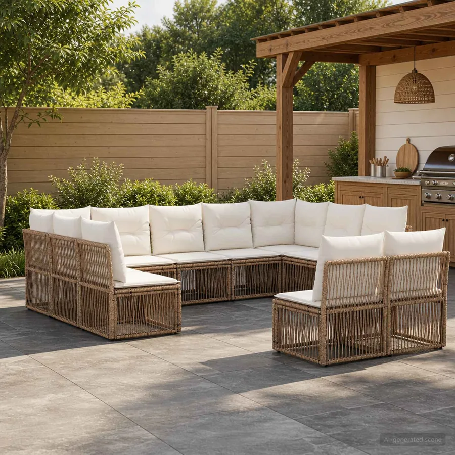 Ensemble de canapé de jardin 11 pcs Beige polyrotin