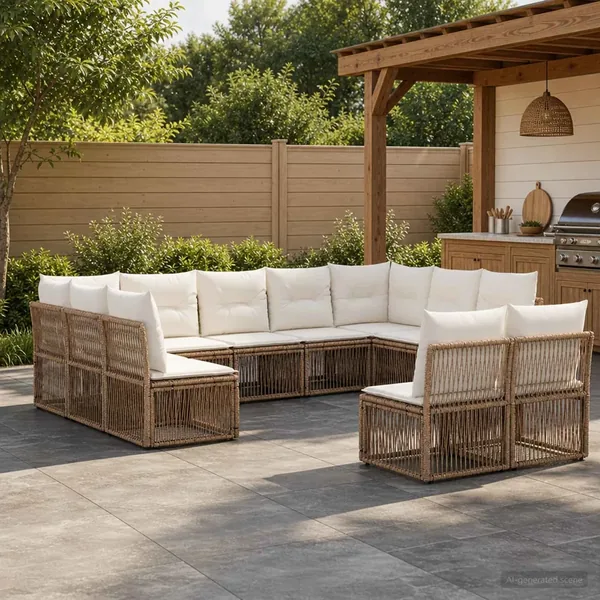 Ensemble de canapé de jardin 11 pcs Beige polyrotin