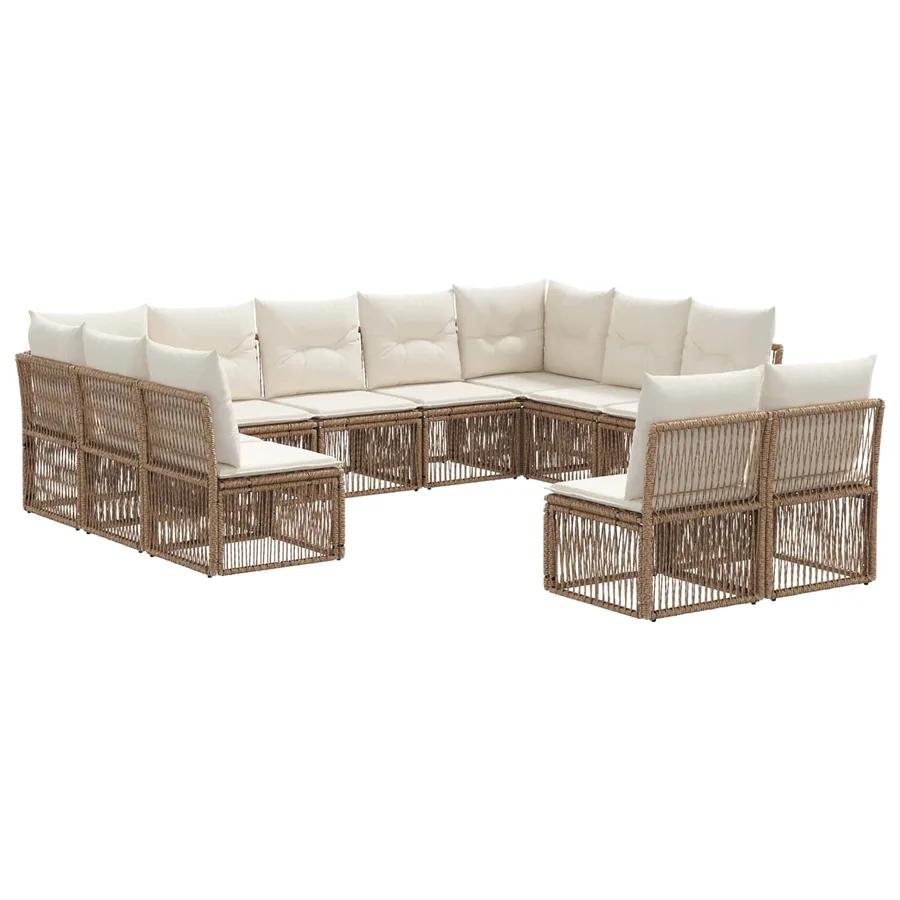 Ensemble de canapé de jardin 11 pcs Beige polyrotin - 2