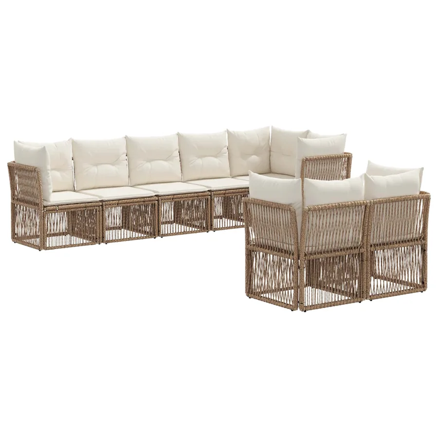 Ensemble de canapé de jardin 8 pcs Beige polyrotin