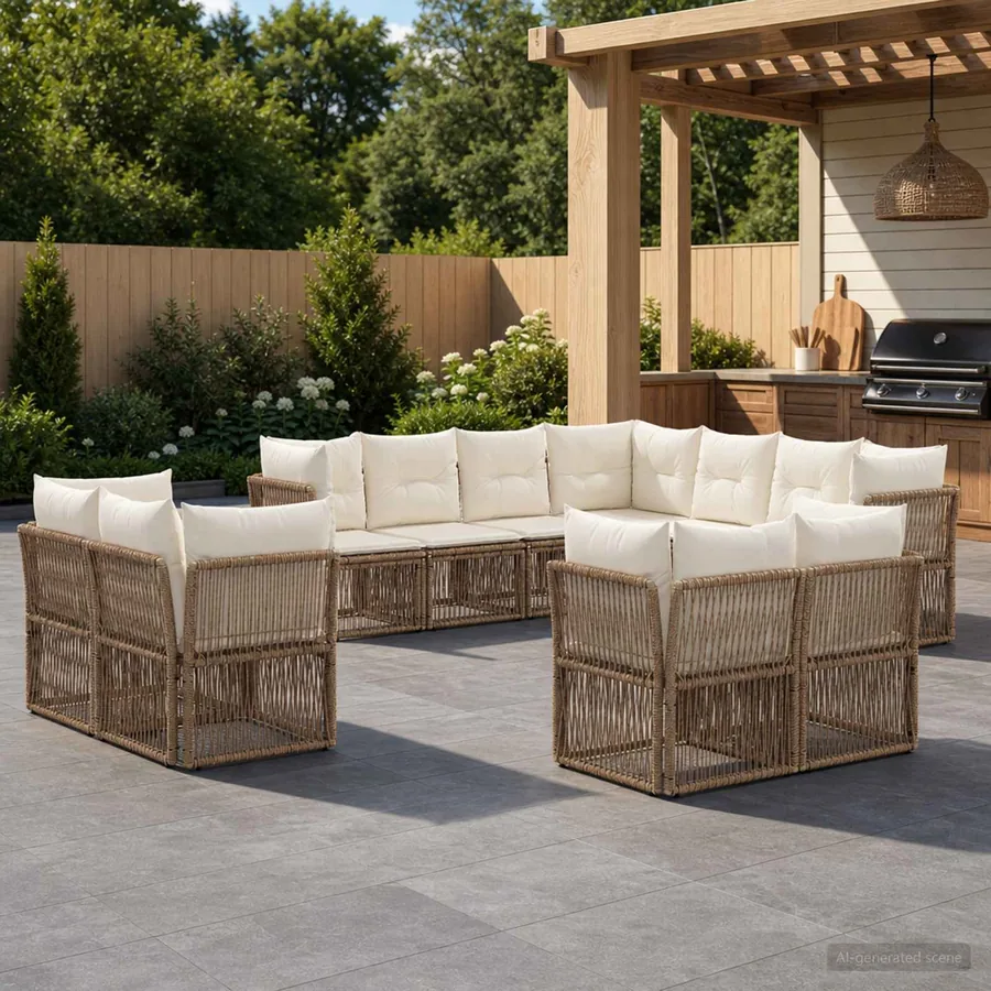 Ensemble de canapé de jardin 11 pcs Beige polyrotin
