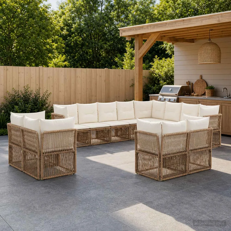 Ensemble de canapé de jardin 12 pcs Beige polyrotin
