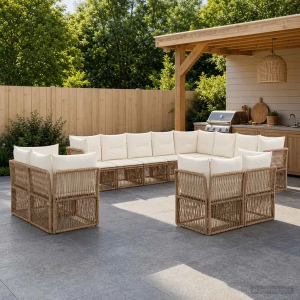Ensemble de canapé de jardin 12 pcs Beige polyrotin