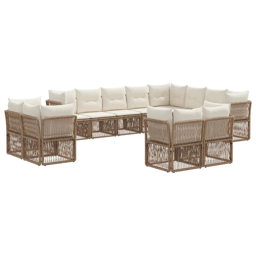 Ensemble de canapé de jardin 12 pcs Beige polyrotin - 2