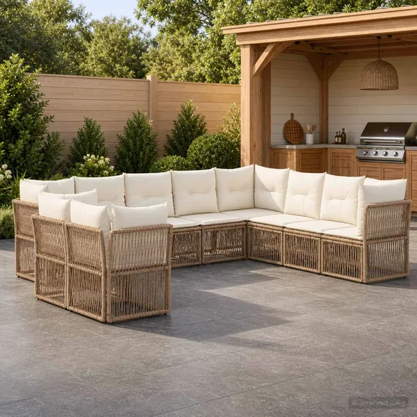 Ensemble de canapé de jardin 10 pcs Beige polyrotin