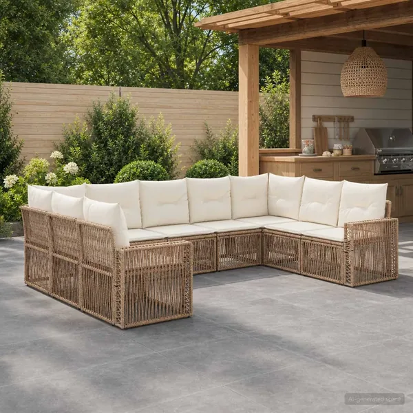 Ensemble de canapé de jardin 9 pcs Beige et blanc crème