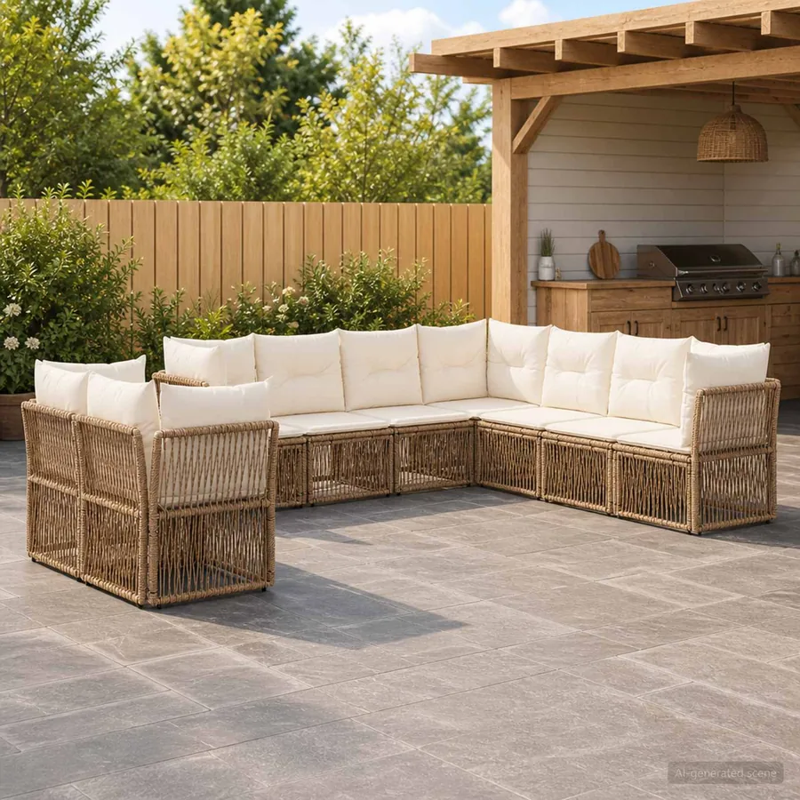 Ensemble de canapé de jardin 9 pcs Beige polyrotin