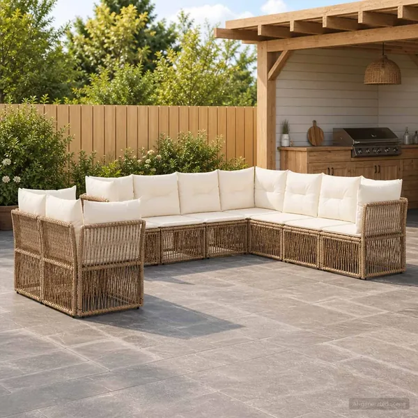 Ensemble de canapé de jardin 9 pcs Beige polyrotin
