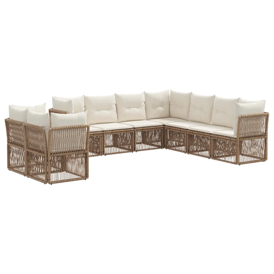 Ensemble de canapé de jardin 9 pcs Beige polyrotin - 2