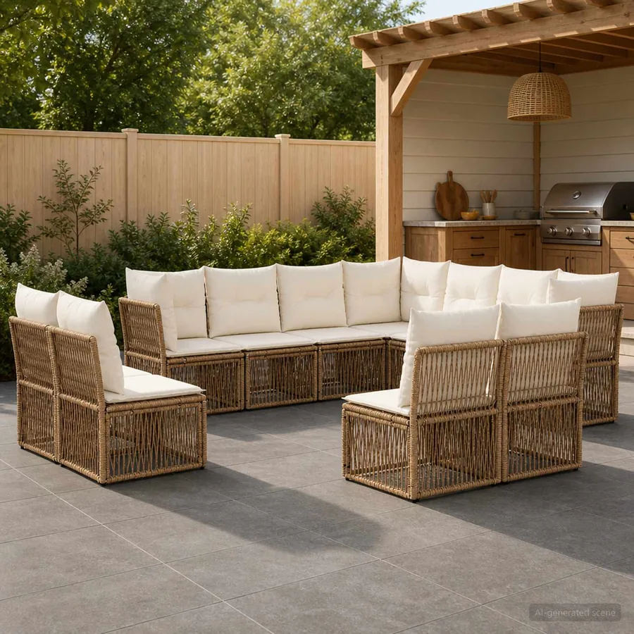 Ensemble de canapé de jardin 11 pcs Beige polyrotin