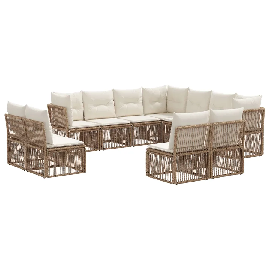 Ensemble de canapé de jardin 11 pcs Beige polyrotin - 2