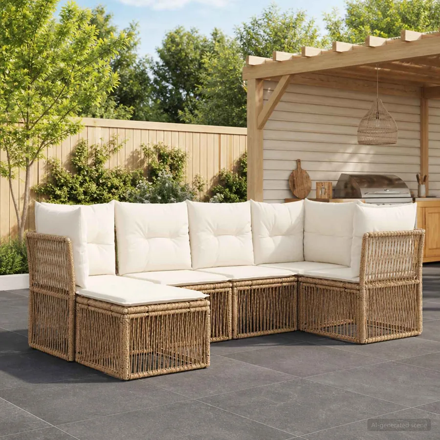 Ensemble de canapé de jardin 6 pcs Beige polyrotin