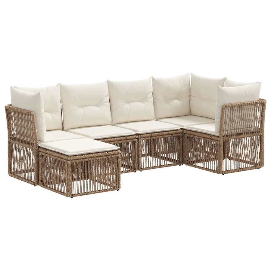 Ensemble de canapé de jardin 6 pcs Beige polyrotin - 2
