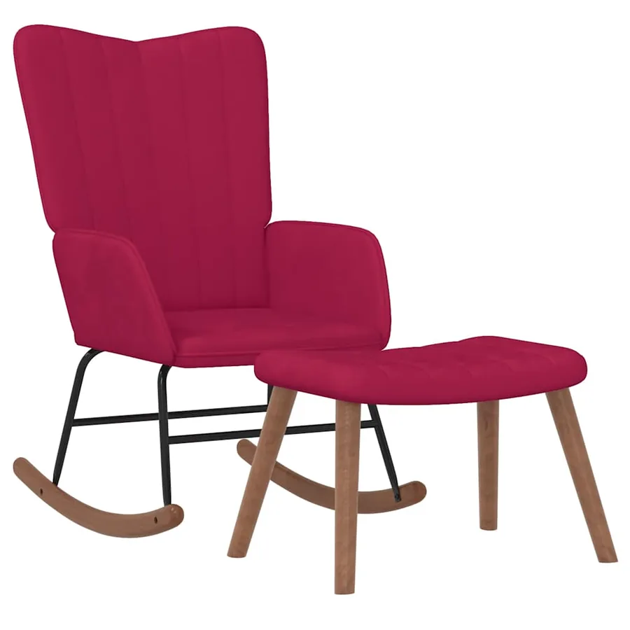 Chaise à bascule avec repose-pied Rouge bordeaux Velours - 2