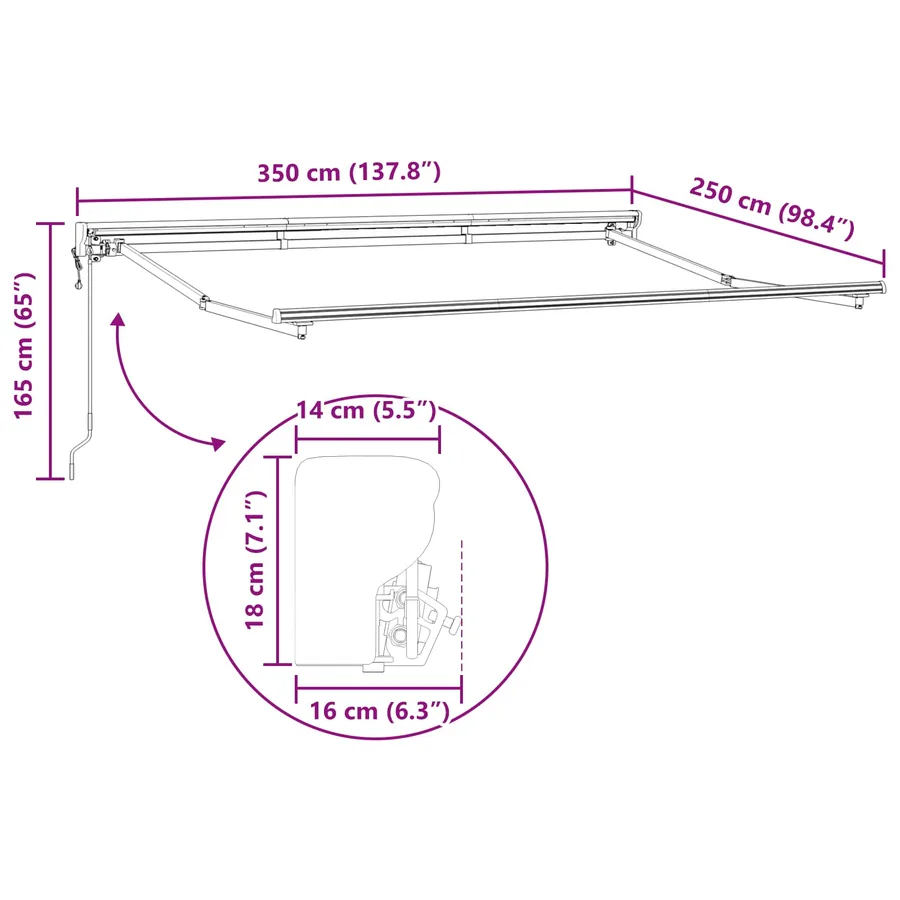 Cadre de store rétractable électrique Blanc 3,5 x 2,5 m Acier - 9