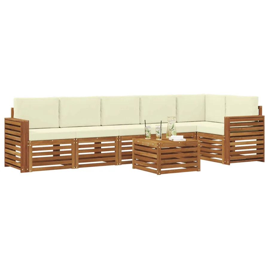 Ensemble de canapé d'angle avec coussin 7 pcs Naturel et Crème - 3