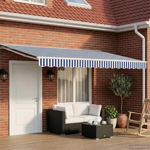 Auvent rétractable manuel Bleu et Blanc 4,5 × 3,5 m