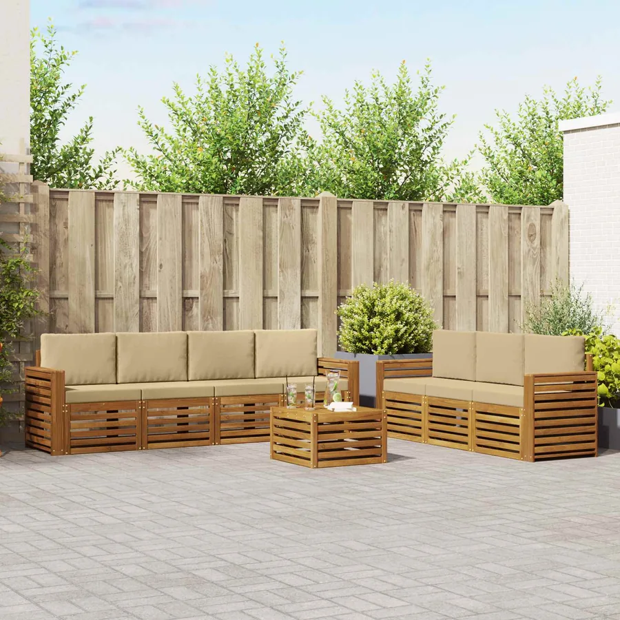 Ensembles de canapés avec coussin 8 pcs Naturel et Beige