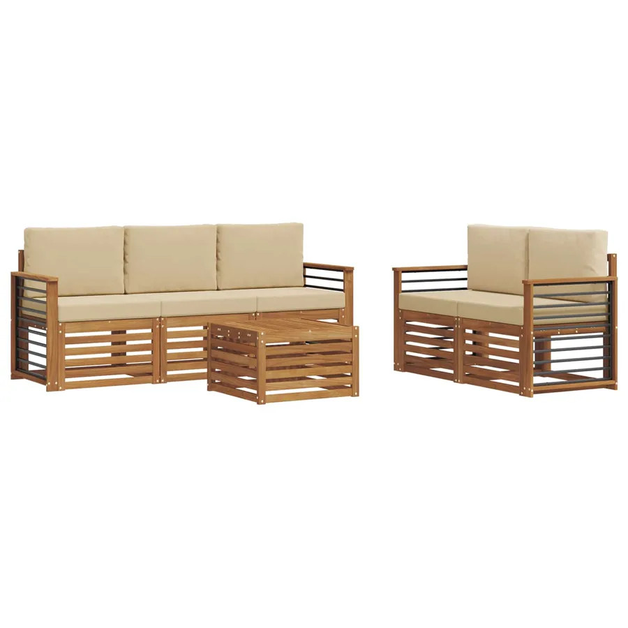 Ensembles de canapés avec coussin 6 pcs Naturel et Beige - 2