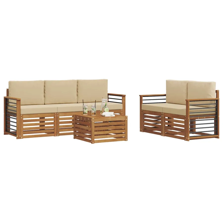 Ensembles de canapés avec coussin 6 pcs Naturel et Beige - 3