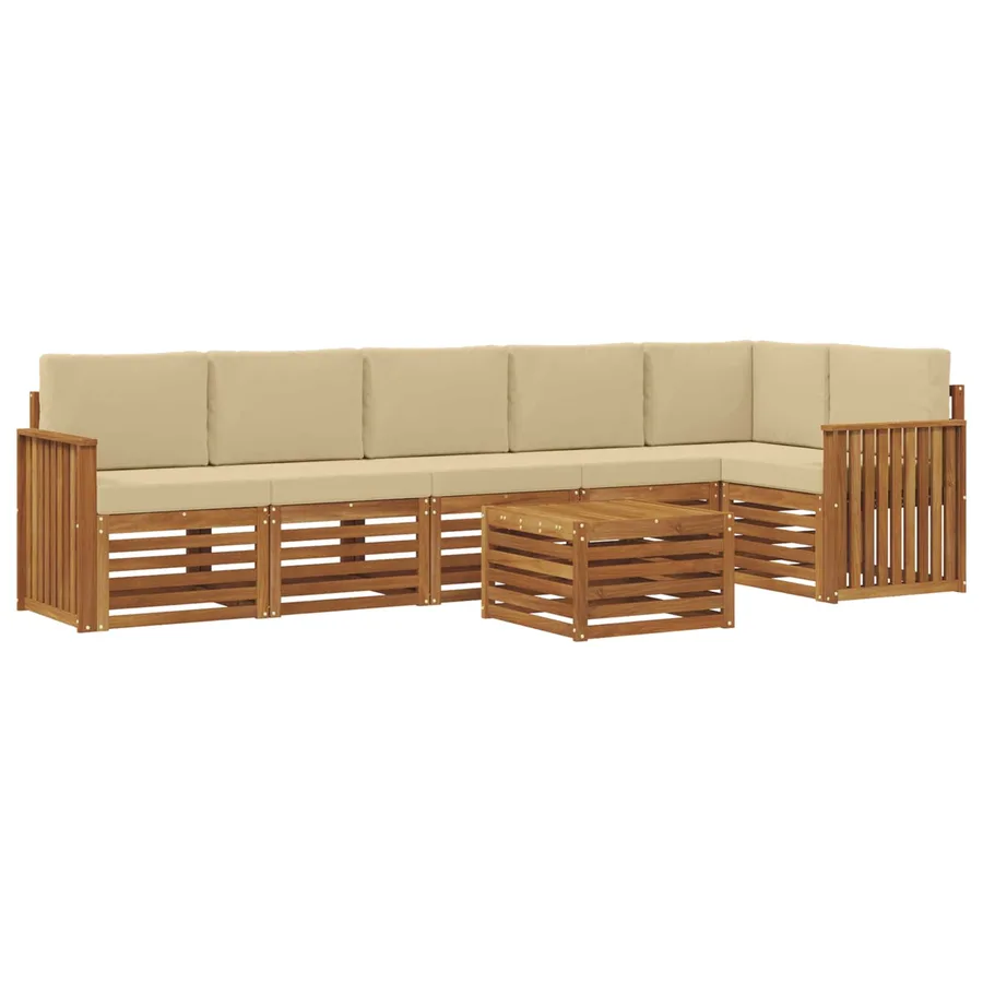 Ensemble de canapé d'angle avec coussin 7 pcs Naturel et Beige - 2